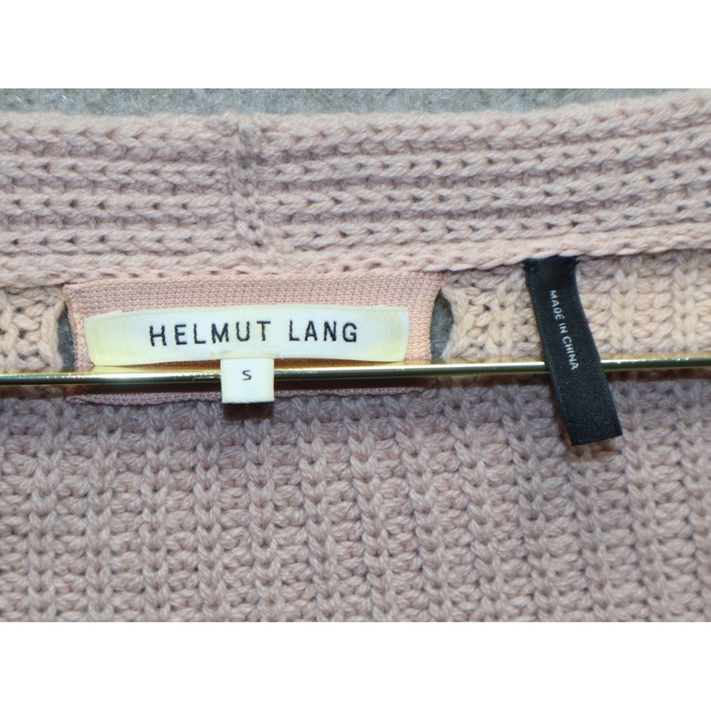 Helmut Lang Womens Cable Knit V Neck Long Sleeve Sweater Top Pink S Oversized - Picture 2 of 5